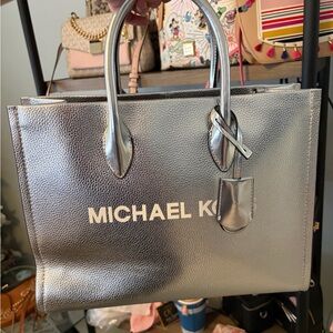 Michael Kors Silver Metallic Logo Tote
